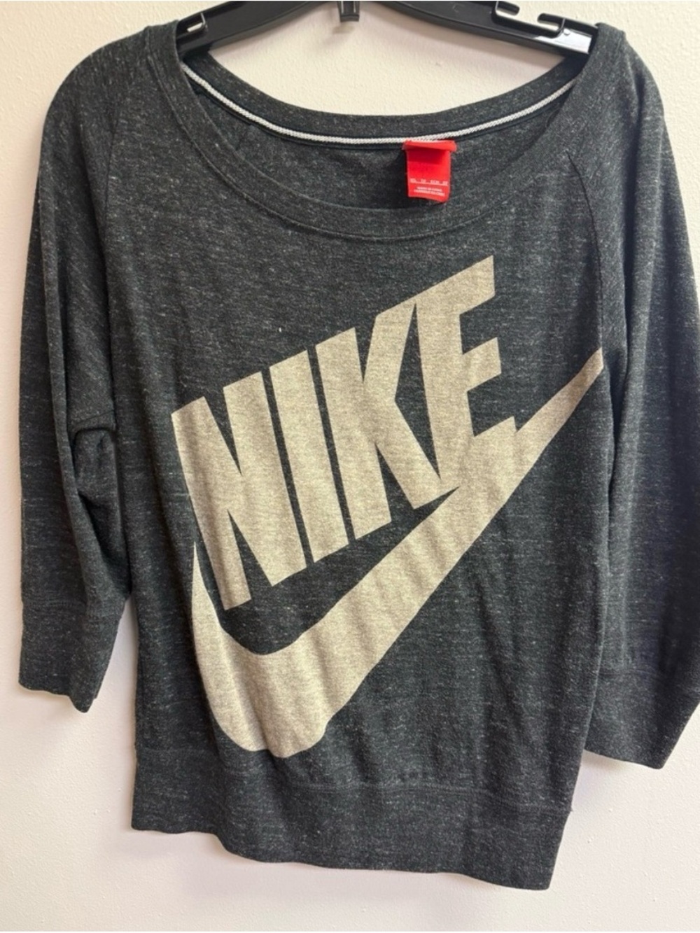 Nike Women's Dark Gray Scoop Neck Sweater with Cream Logo
